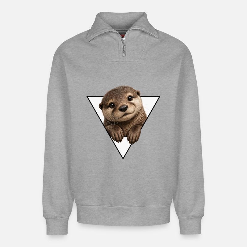 Otter View in Triangle - Relaxed Unisex Organic Half Zip Sweatshirt – by SPREAD - heather grey