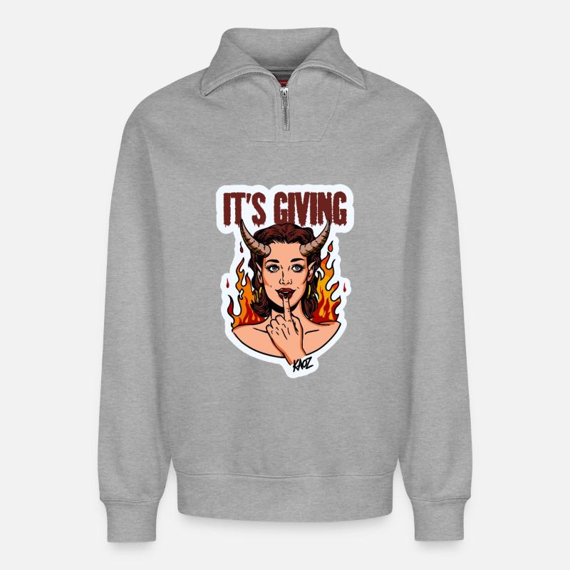 Devilish Diva Flame - Relaxed Unisex Organic Half Zip Sweatshirt – by SPREAD - heather grey