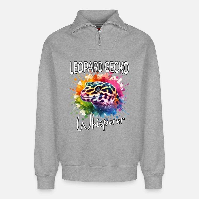 Leopardgecko Flüsterer - Relaxed Unisex Organic Half Zip Sweatshirt – von SPREAD - Grau meliert
