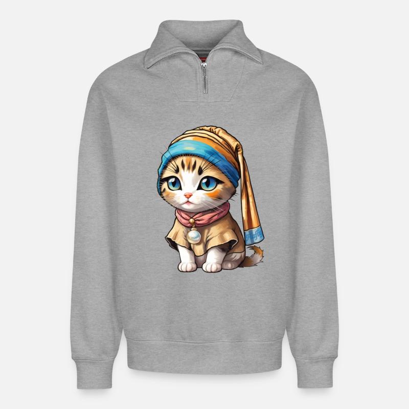 Kätzchen mit Perle - Relaxed Unisex Organic Half Zip Sweatshirt – von SPREAD - Grau meliert