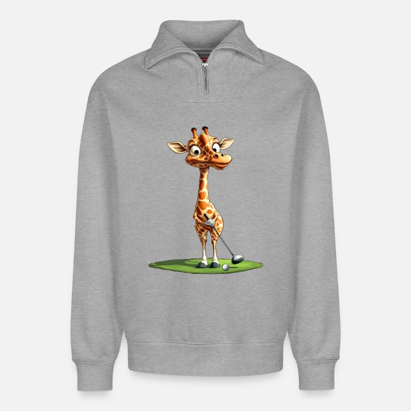 Giraffes Golf / Golfer - Relaxed Unisex Organic Half Zip Sweatshirt – by SPREAD - heather grey