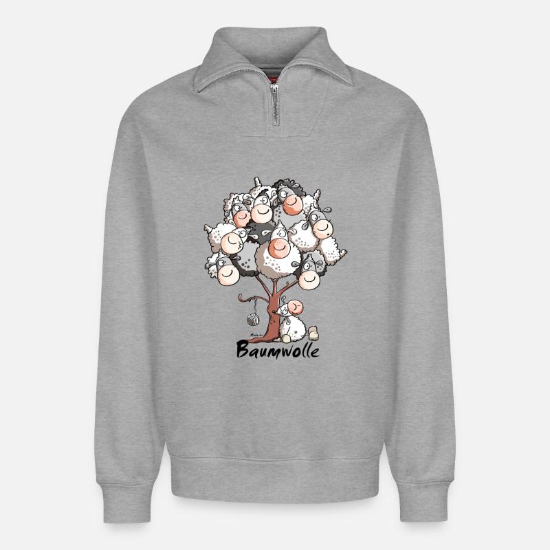 Wolliger Schafbaum - Relaxed Unisex Organic Half Zip Sweatshirt – von SPREAD - Grau meliert