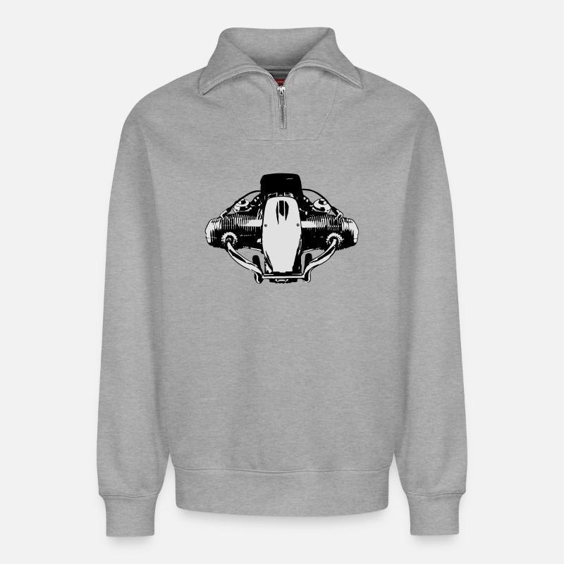 2 Ventil Boxermotor - Relaxed Unisex Organic Half Zip Sweatshirt – von SPREAD - Grau meliert