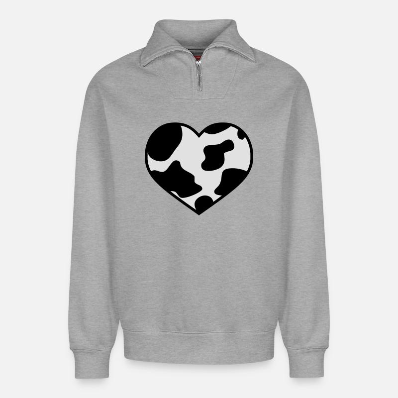 Kuh Herz - Relaxed Unisex Organic Half Zip Sweatshirt – von SPREAD - Grau meliert