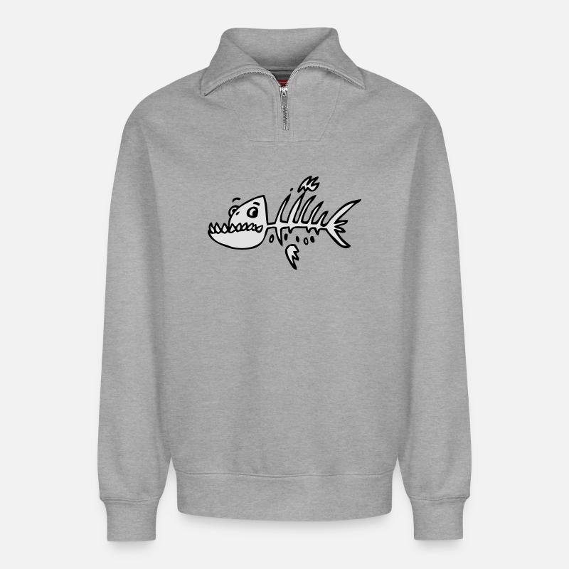 skelettfisch - Relaxed Unisex Organic Half Zip Sweatshirt – von SPREAD - Grau meliert