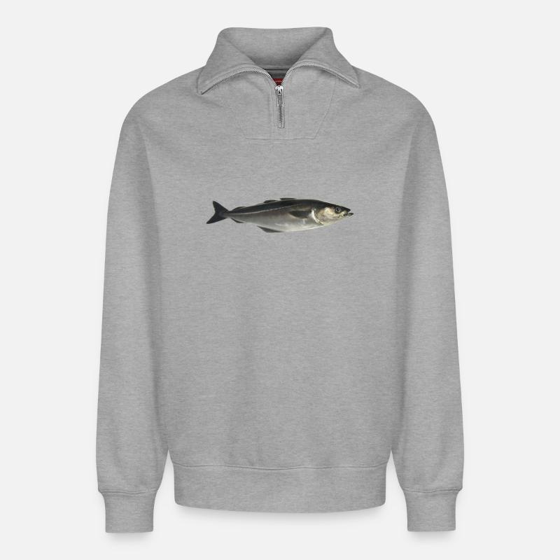 poisson - Sweat unisexe décontracté en coton biologique à demi-zip – de SPREAD - gris chiné