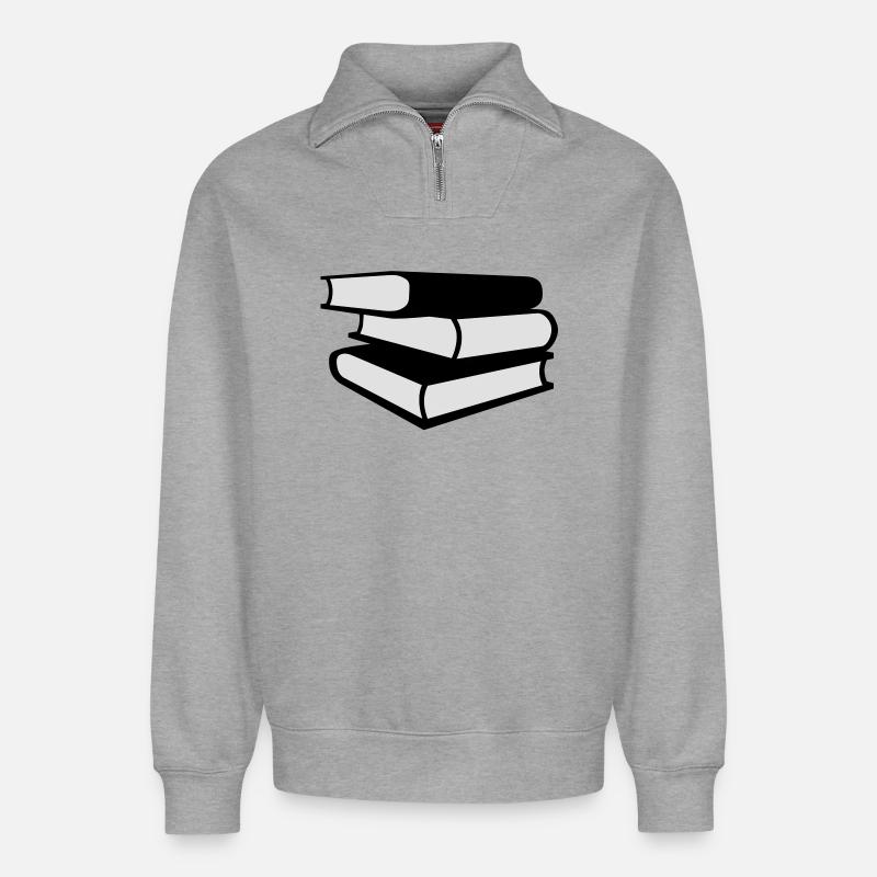 Bücher - Relaxed Unisex Organic Half Zip Sweatshirt – von SPREAD - Grau meliert