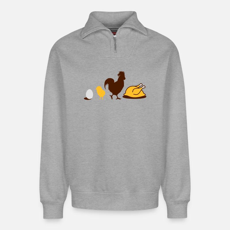 Ei,Küken,Hahn und Hähnchen-Geflügel Evolution - Relaxed Unisex Organic Half Zip Sweatshirt – von SPREAD - Grau meliert