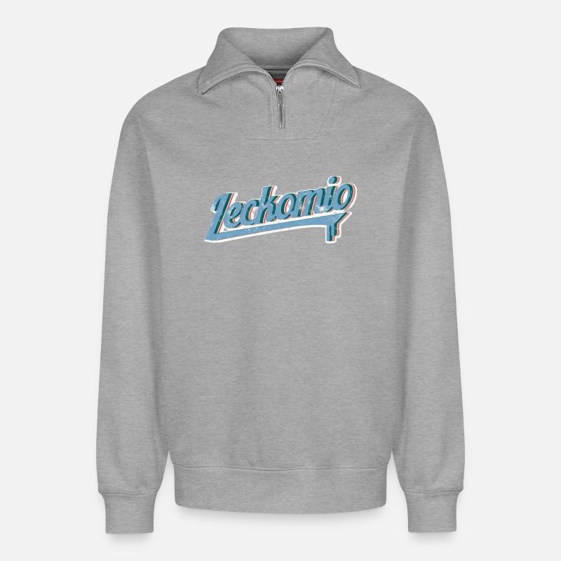 Leckomio - Lustiger Spruch - Eiscreme - Frech - Relaxed Unisex Organic Half Zip Sweatshirt – von SPREAD - Grau meliert