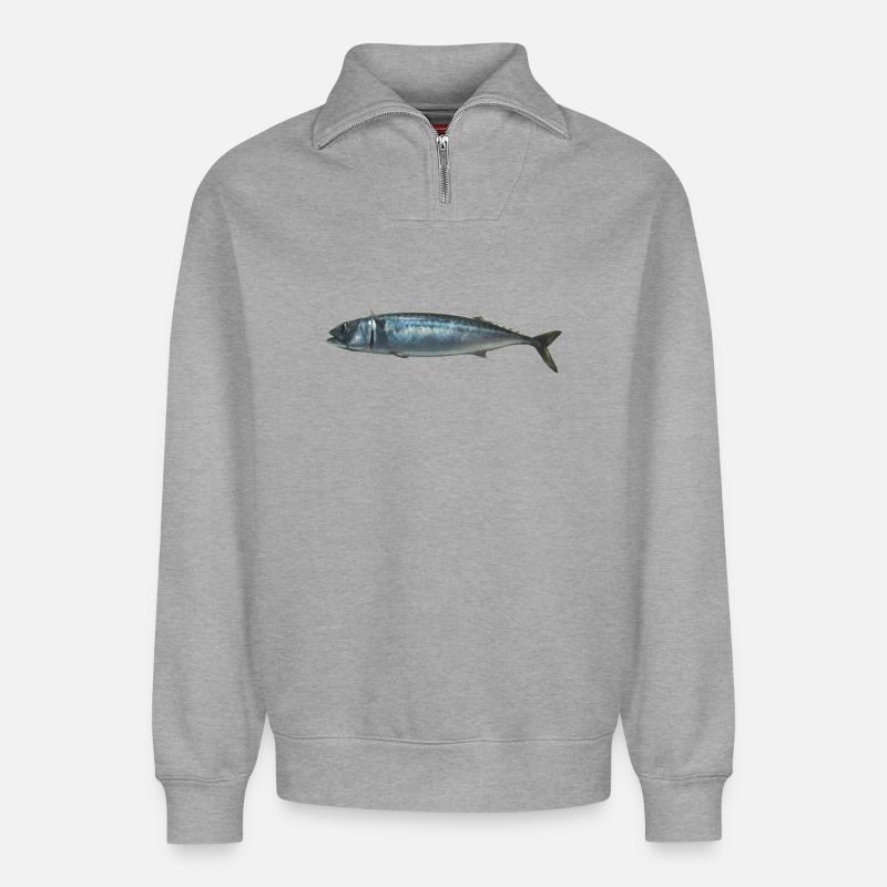 fish mackerel - Relaxed Unisex Organic Half Zip Sweatshirt – by SPREAD - heather grey