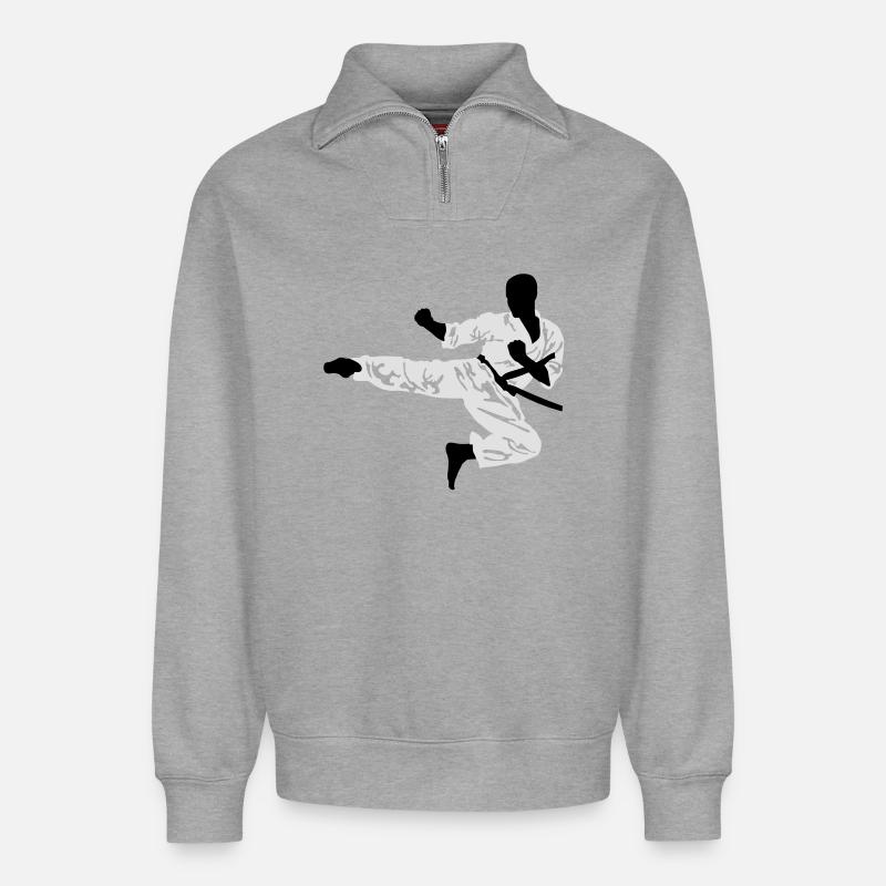 Karate - Relaxed Unisex Organic Half Zip Sweatshirt – von SPREAD - Grau meliert