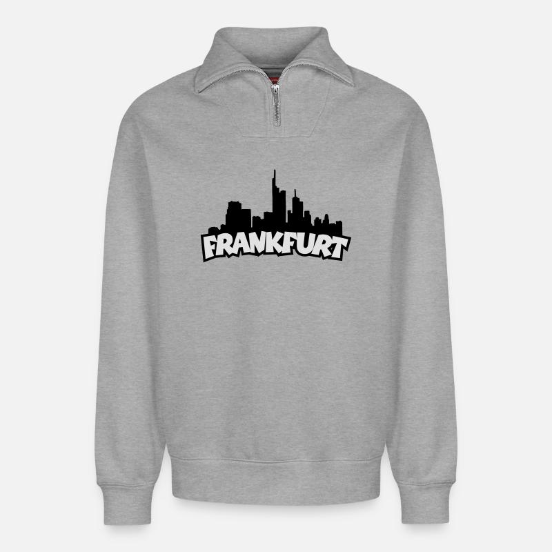 Frankfurt Skyline (Black / White) - Relaxed Unisex Organic Half Zip Sweatshirt – by SPREAD - heather grey
