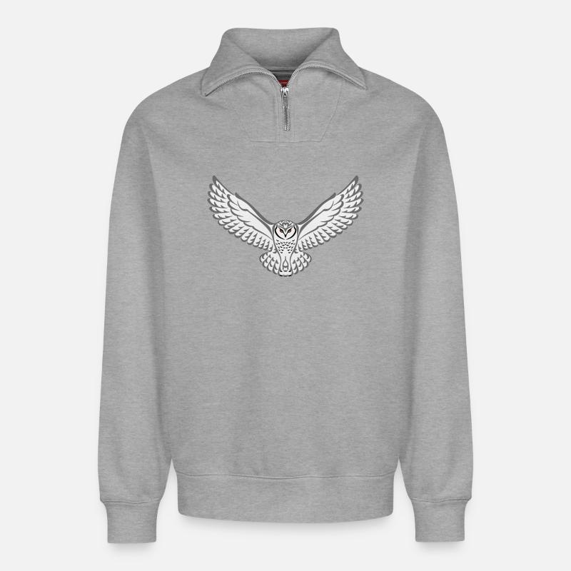 Stammes-Schnee-Eule - Relaxed Unisex Organic Half Zip Sweatshirt – von SPREAD - Grau meliert