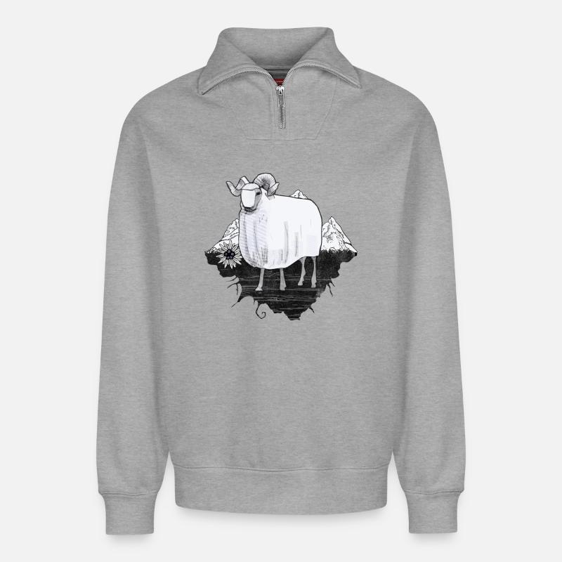 Schaf in den Bergen - Relaxed Unisex Organic Half Zip Sweatshirt – von SPREAD - Grau meliert