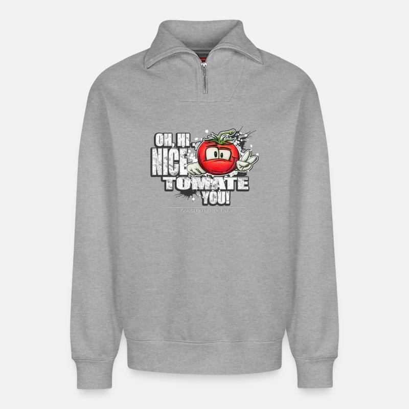 nice tomate you - Relaxed Unisex Organic Half Zip Sweatshirt – von SPREAD - Grau meliert