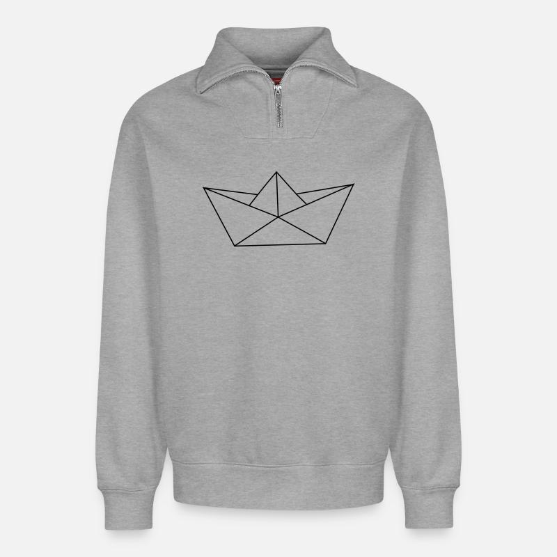 Papierschiff - Relaxed Unisex Organic Half Zip Sweatshirt – von SPREAD - Grau meliert