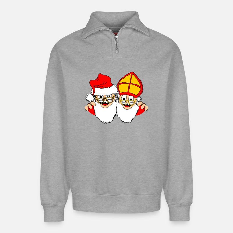 Sinterklaas und Weihnachtsmann - Relaxed Unisex Organic Half Zip Sweatshirt – von SPREAD - Grau meliert