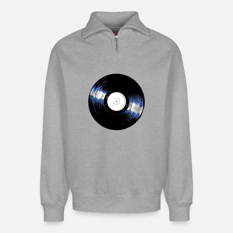 Vinyl Schallplatte Retro - Relaxed Unisex Organic Half Zip Sweatshirt – von SPREAD - Grau meliert