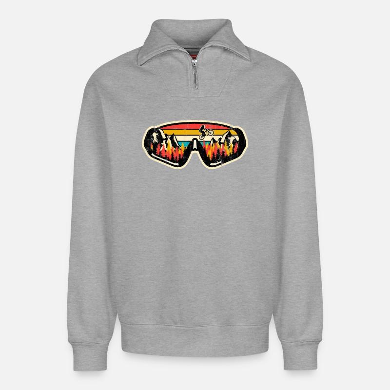 Retro MTB Sunset Schwimmbrille - Relaxed Unisex Organic Half Zip Sweatshirt – von SPREAD - Grau meliert