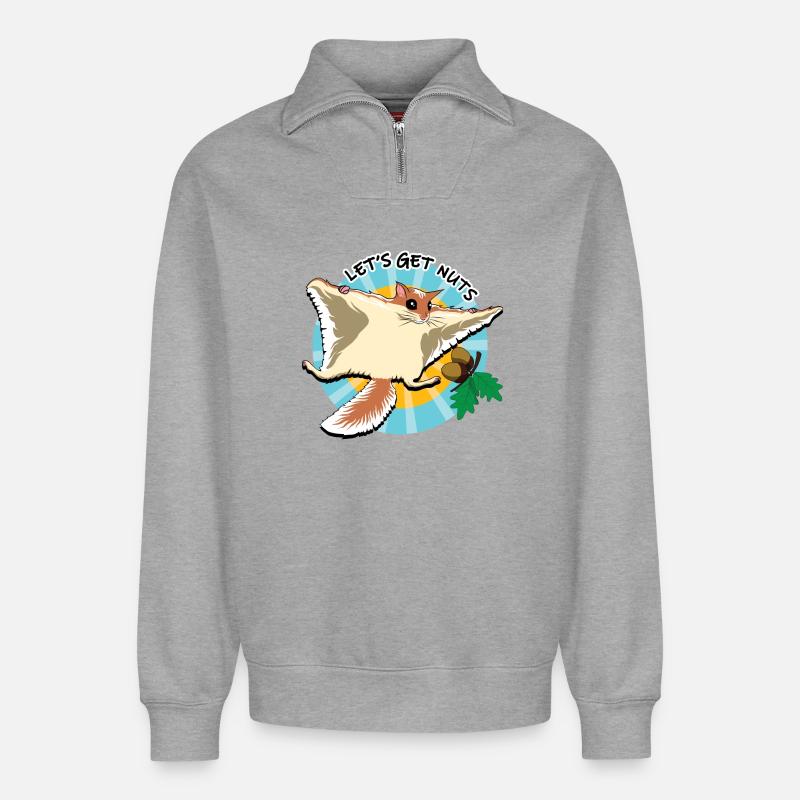 Flying Squirrel - Let's Get Nuts - Relaxed Unisex Organic Half Zip Sweatshirt – by SPREAD - heather grey
