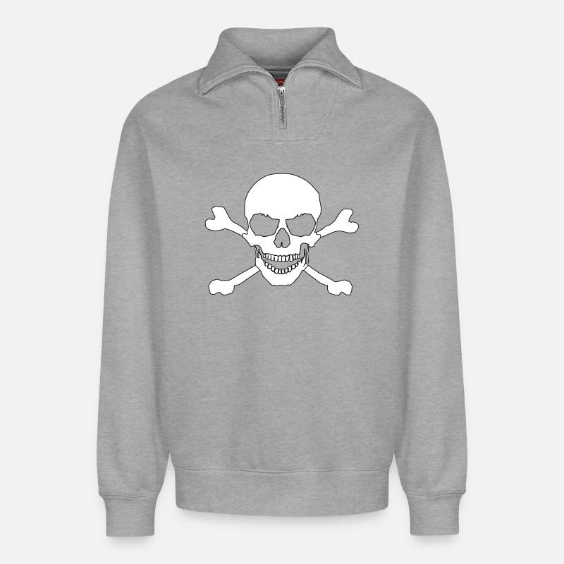 Skull and crossed bones - Relaxed Unisex Organic Half Zip Sweatshirt – von SPREAD - Grau meliert
