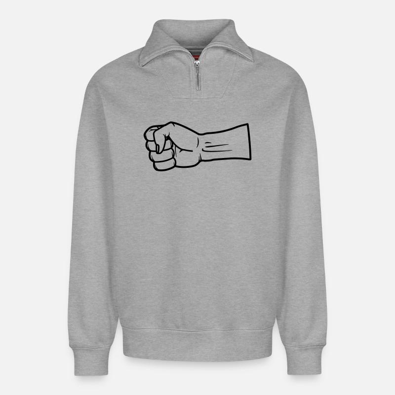 Fist hand vector - Relaxed Unisex Organic Half Zip Sweatshirt – by SPREAD - heather grey