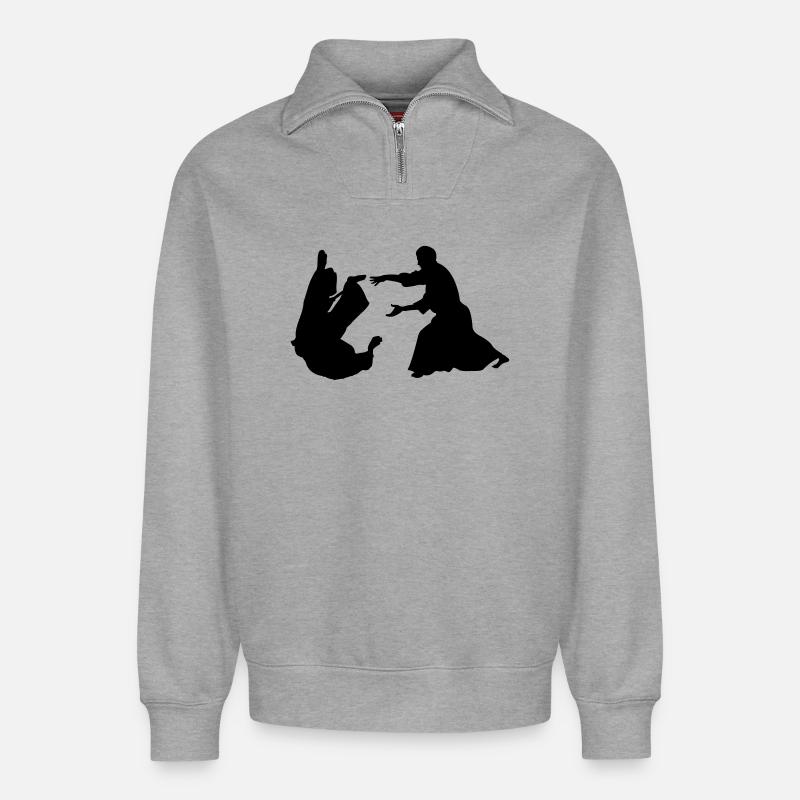 Lancer d’Aïkido - Sweat unisexe décontracté en coton biologique à demi-zip – de SPREAD - gris chiné