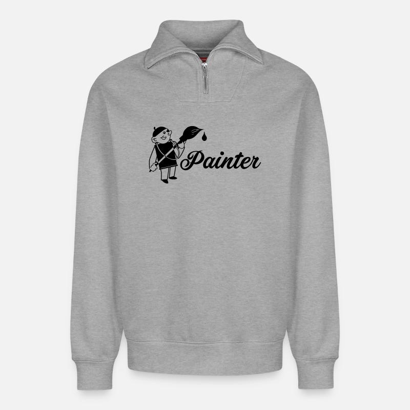 Maler mit Pinsel Text painter - Relaxed Unisex Organic Half Zip Sweatshirt – von SPREAD - Grau meliert
