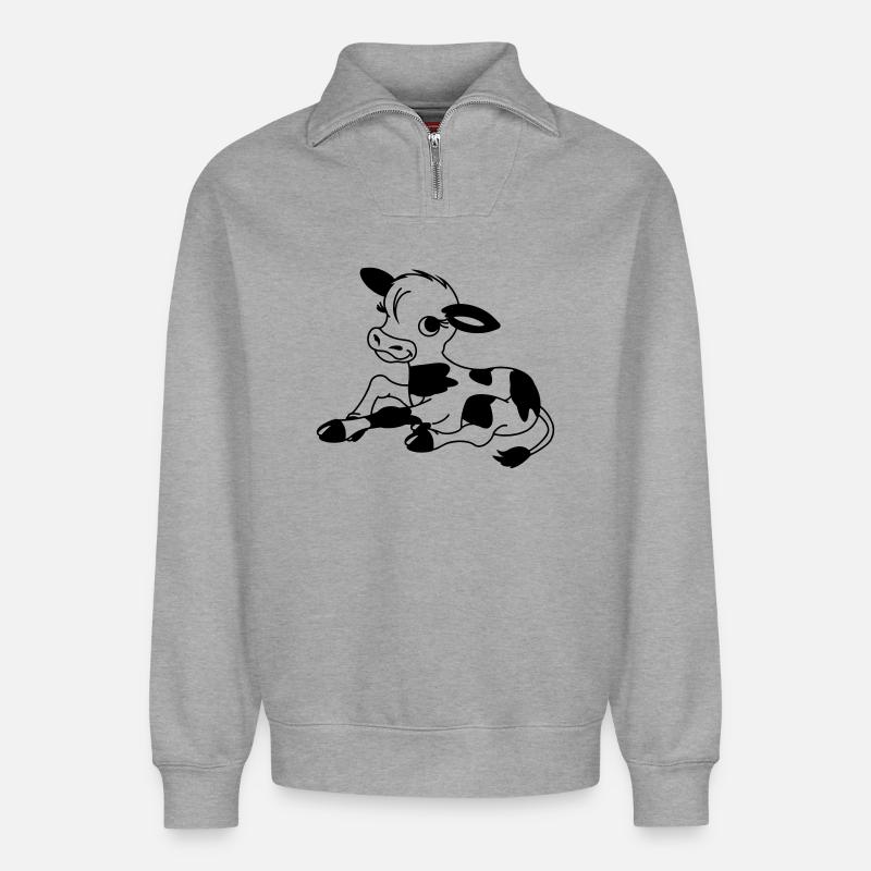 Veau - Sweat unisexe décontracté en coton biologique à demi-zip – de SPREAD - gris chiné