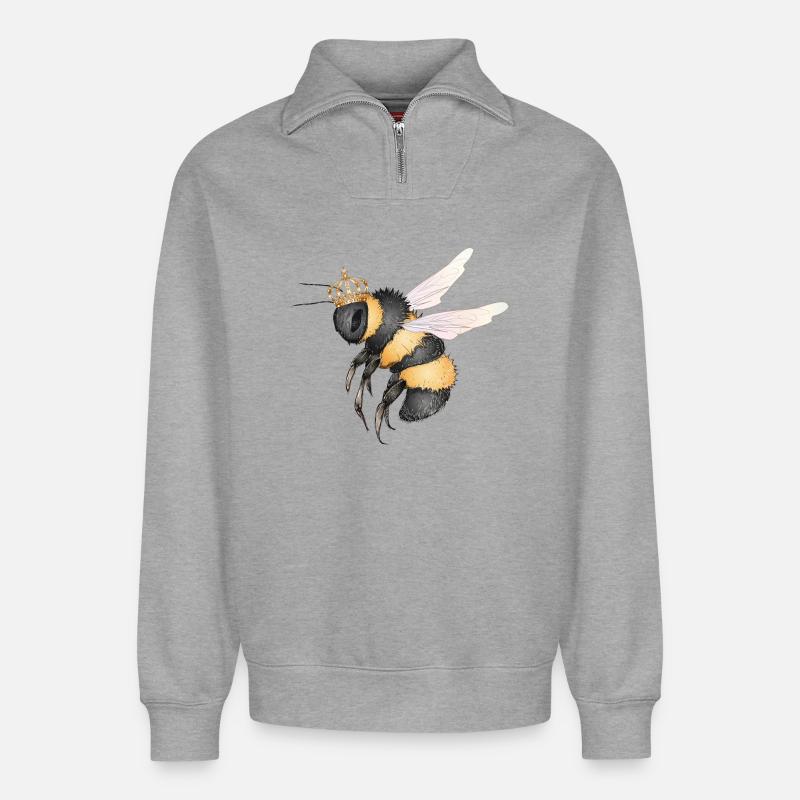 Zeichnung einer fliegenden Hummel mit Krone - Relaxed Unisex Organic Half Zip Sweatshirt – von SPREAD - Grau meliert