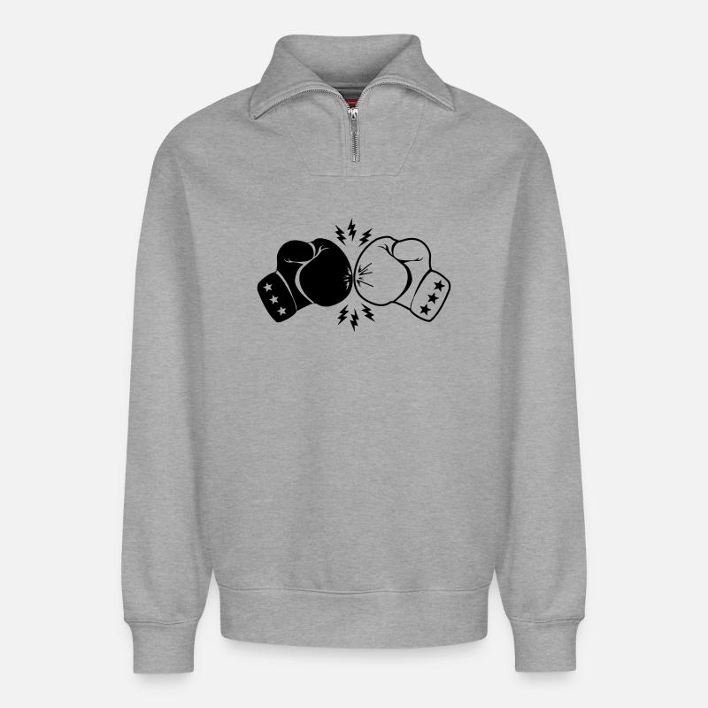 Boxboxhandschuhe Kontakt mit Blitz - Relaxed Unisex Organic Half Zip Sweatshirt – von SPREAD - Grau meliert