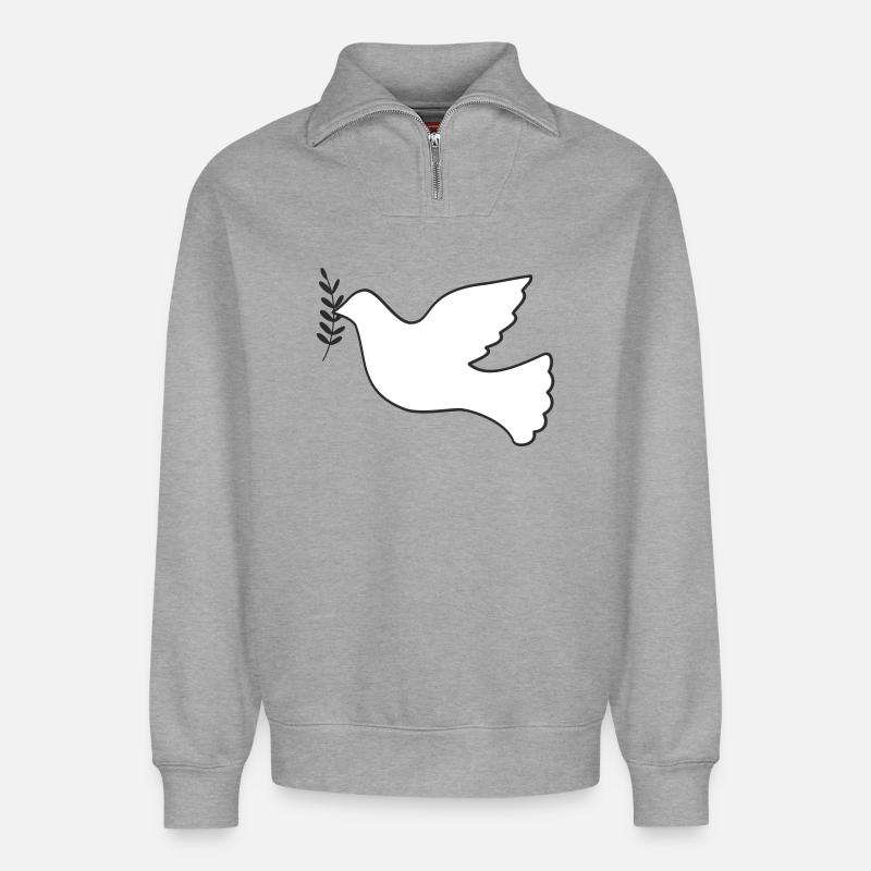Friedenstaube mit Zweig - Relaxed Unisex Organic Half Zip Sweatshirt – von SPREAD - Grau meliert