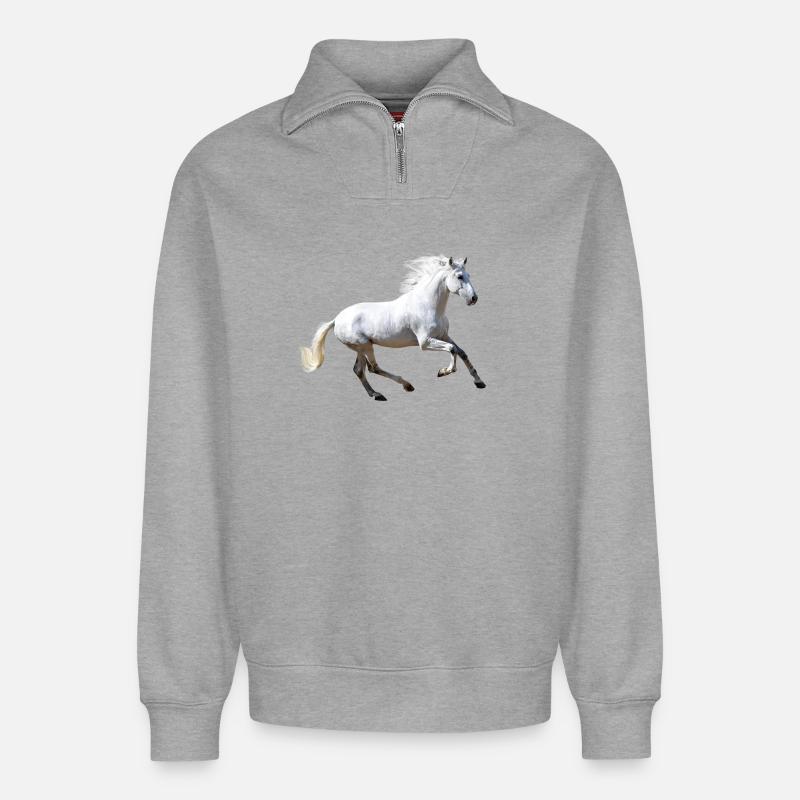 Pferd - Relaxed Unisex Organic Half Zip Sweatshirt – von SPREAD - Grau meliert