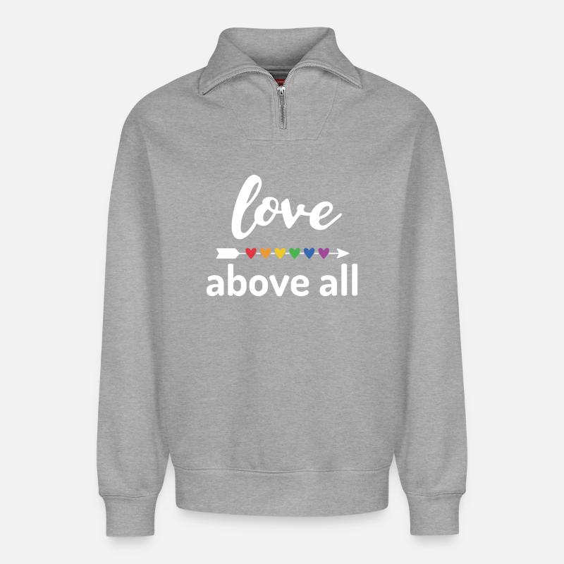 Liebe über alles - Relaxed Unisex Organic Half Zip Sweatshirt – von SPREAD - Grau meliert