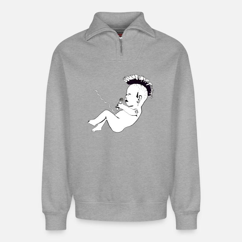 Punks not dead - Relaxed Unisex Organic Half Zip Sweatshirt – by SPREAD - heather grey