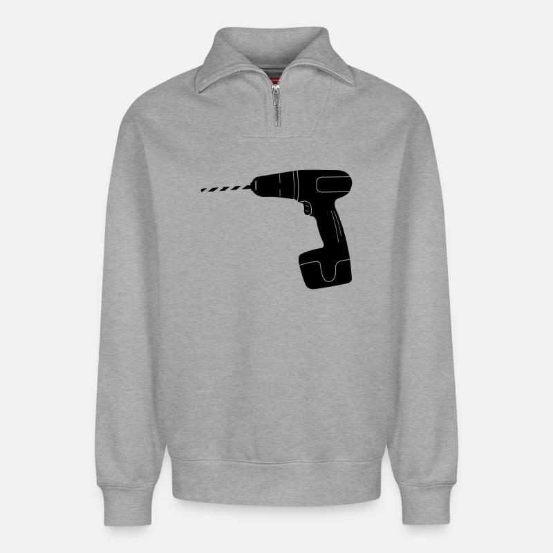 Werkzeugbohrer-Logo - Relaxed Unisex Organic Half Zip Sweatshirt – von SPREAD - Grau meliert