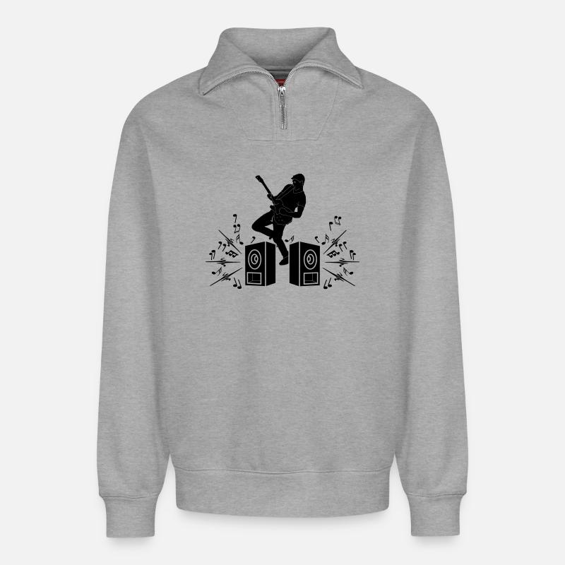 Guitar player with electric guitar - Relaxed Unisex Organic Half Zip Sweatshirt – by SPREAD - heather grey