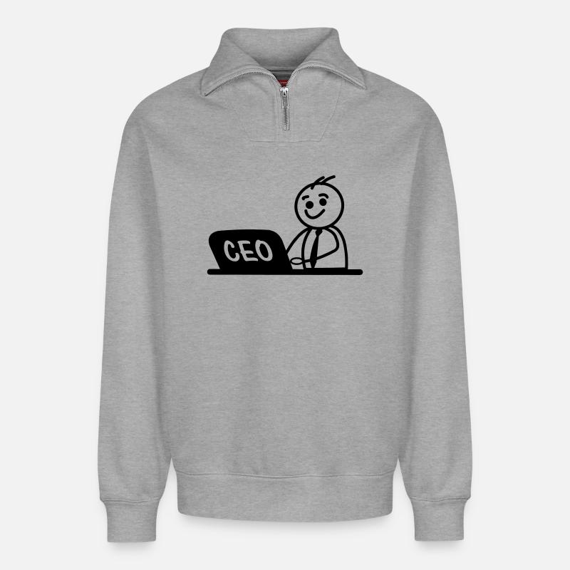 CEO von Arbeitslaptop - Relaxed Unisex Organic Half Zip Sweatshirt – von SPREAD - Grau meliert