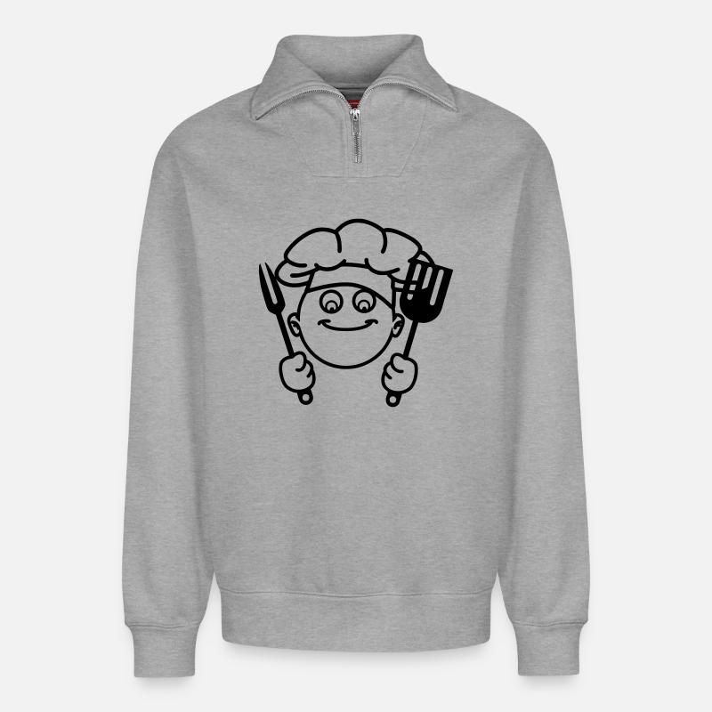 BBQ kochen - Relaxed Unisex Organic Half Zip Sweatshirt – von SPREAD - Grau meliert