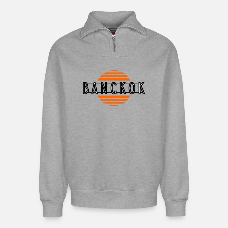 Bangkok retro - Relaxed Unisex Organic Half Zip Sweatshirt – von SPREAD - Grau meliert