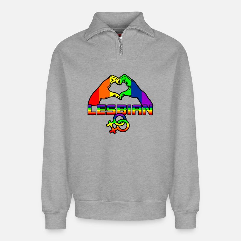 Regenbogen lesbies stolzes Logo 4 - Relaxed Unisex Organic Half Zip Sweatshirt – von SPREAD - Grau meliert