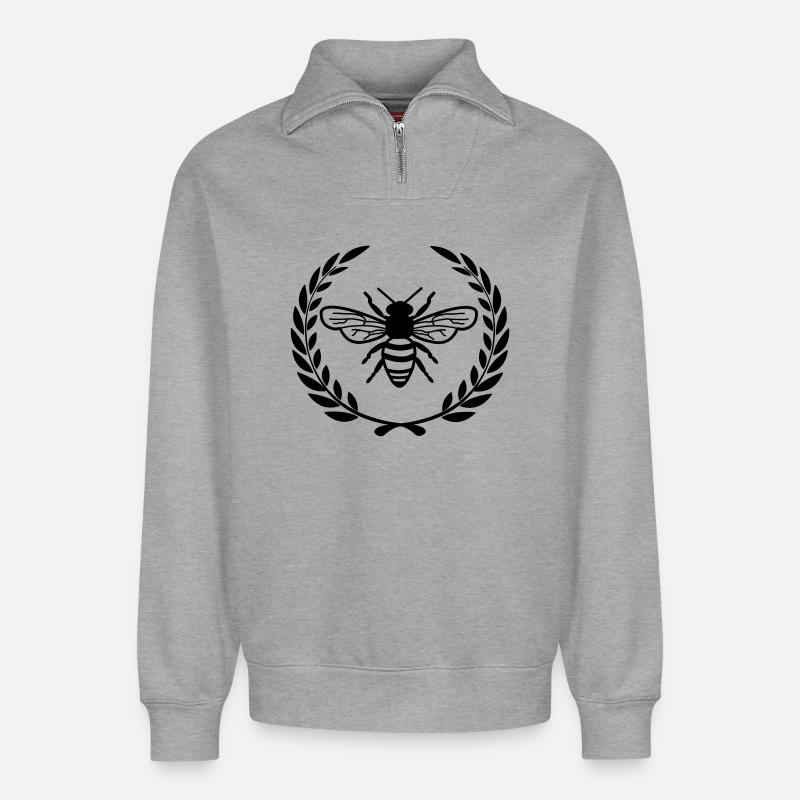 Biene im Lorbeerkranz - Relaxed Unisex Organic Half Zip Sweatshirt – von SPREAD - Grau meliert