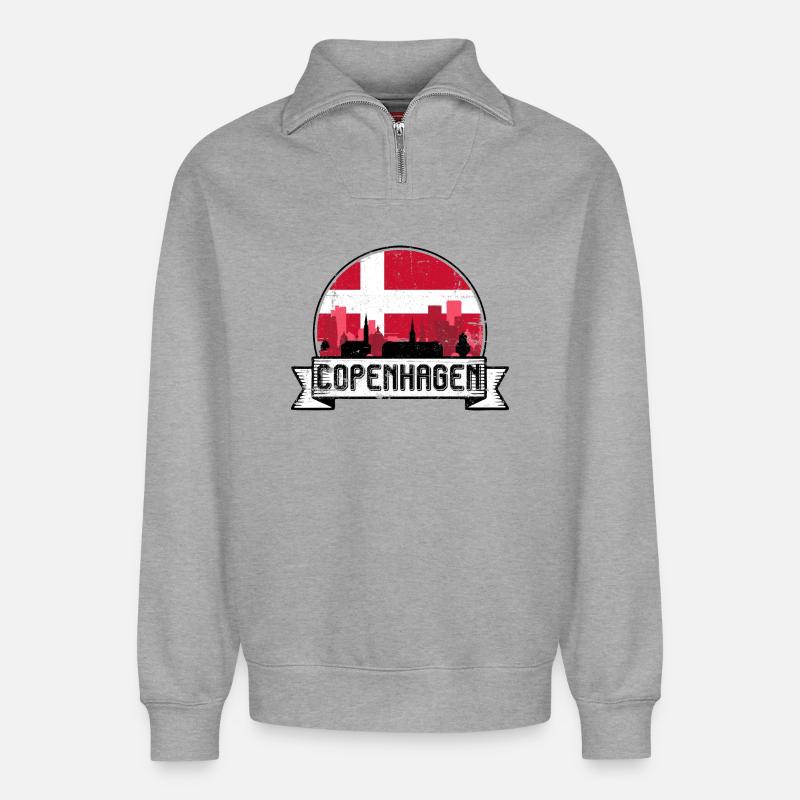 Kopenhagener Skyline-Abzeichen - Relaxed Unisex Organic Half Zip Sweatshirt – von SPREAD - Grau meliert