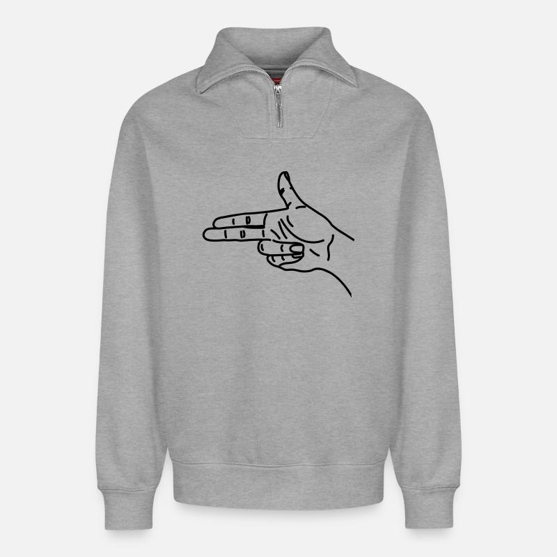Hand gesture gun scared war - Relaxed Unisex Organic Half Zip Sweatshirt – by SPREAD - heather grey