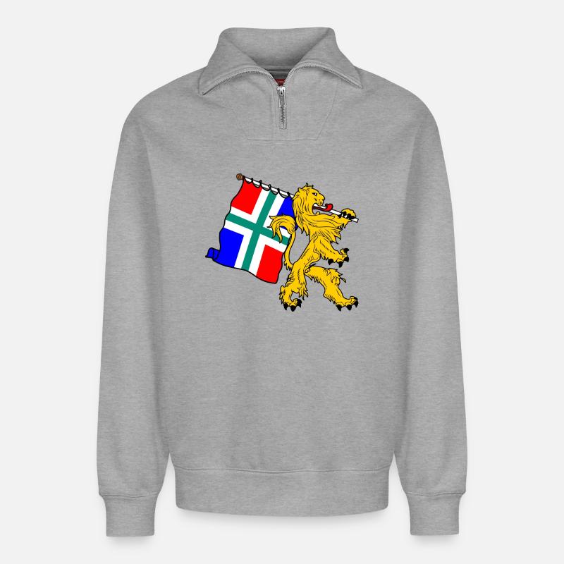 Lion with flag Groningen - Relaxed Unisex Organic Half Zip Sweatshirt – by SPREAD - heather grey