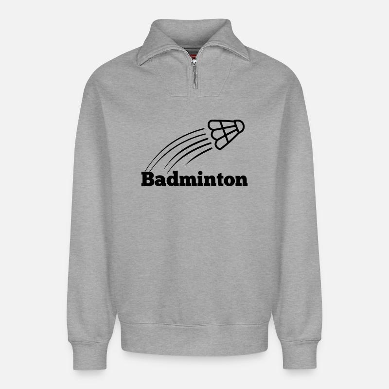 Badmintontext mit hochfliegendem Shuttle - Relaxed Unisex Organic Half Zip Sweatshirt – von SPREAD - Grau meliert
