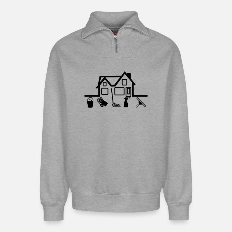 House with cleaning tools - Relaxed Unisex Organic Half Zip Sweatshirt – by SPREAD - heather grey