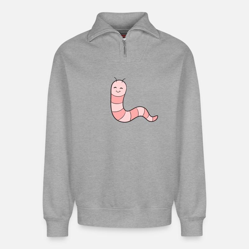 Ver de terre - Sweat unisexe décontracté en coton biologique à demi-zip – de SPREAD - gris chiné