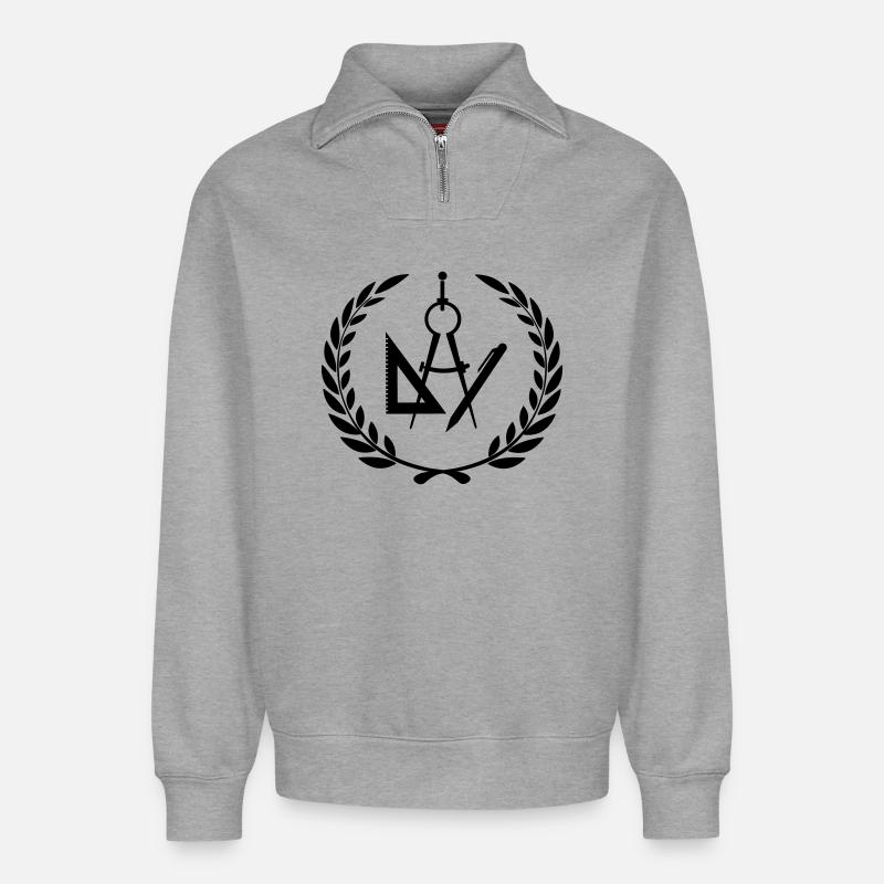 Architekten- oder Designerwerkzeuge im Lorbeerkranz - Relaxed Unisex Organic Half Zip Sweatshirt – von SPREAD - Grau meliert