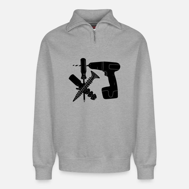 Schrauben- und Dübelbohrer - Relaxed Unisex Organic Half Zip Sweatshirt – von SPREAD - Grau meliert